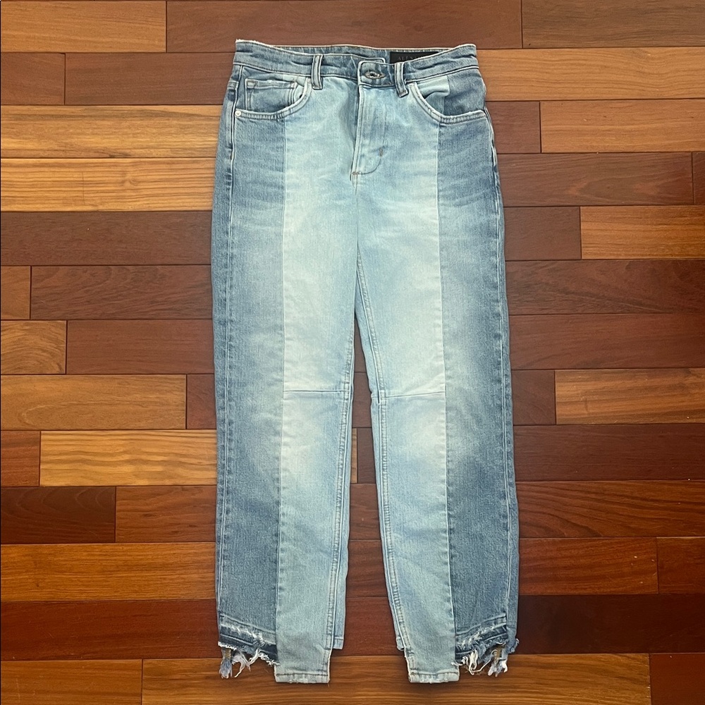 All Saints Kim TwoTone Light and Dark Blue Cropped Jeans - Picture 3 of 4
